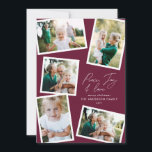 Skriptburgundi med flera fotomoderna eleganter julkort<br><div class="desc">Modern,  minimal snyggt med flera fotofamiljers elegant för heminredning,  skript för textfred,  glädje och kärlek Helgdag julkort,  ideårsdag. Modern på Trendburgundy färg kan ändras.</div>