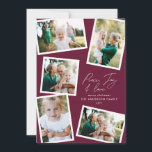 Skriptburgundi med flera fotomoderna eleganter julkort<br><div class="desc">Modern,  minimal snyggt med flera fotofamiljers elegant för heminredning,  skript för textfred,  glädje och kärlek Helgdag julkort,  ideårsdag. Modern på Trendburgundy färg kan ändras.</div>
