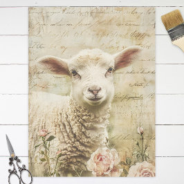 Skriptdecoupage för Cute Lamb Rosa Flowers