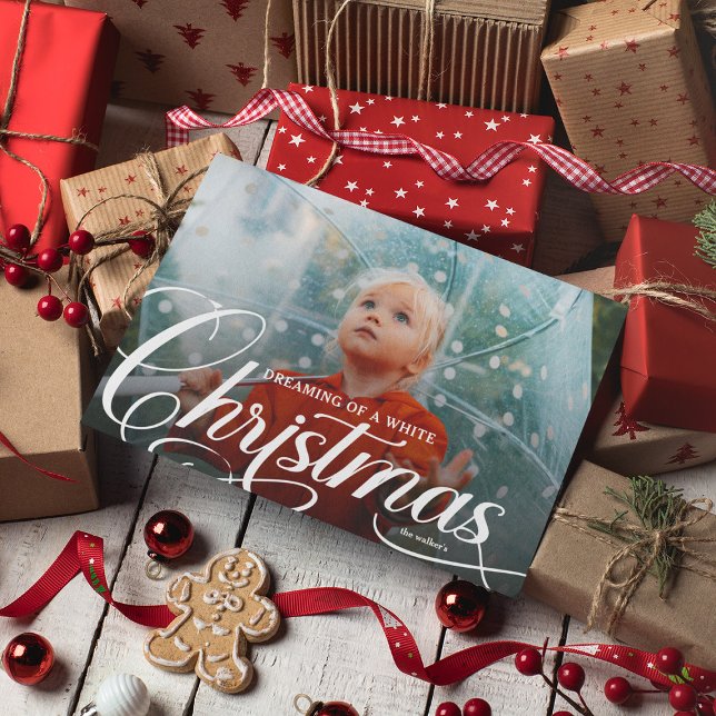 Skriptdrömma om ett vitt julfoto julkort (Skapare uppladdad)