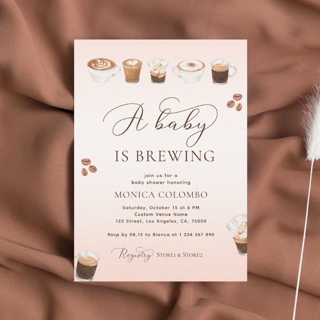 Skriptet A Baby är Brewing Rosa Coffee Baby Shower Inbjudningar (Skapare uppladdad)