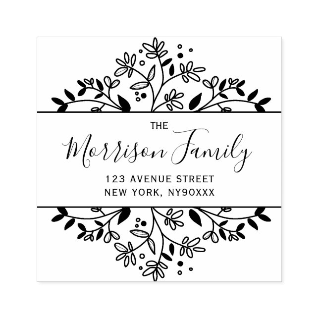 Skriptet adress i elegant på blomman ram stämpel (Tryck)