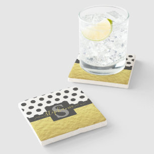 Skriptet anpassningsbar Guld Monogram Black Dots N Stenunderlägg