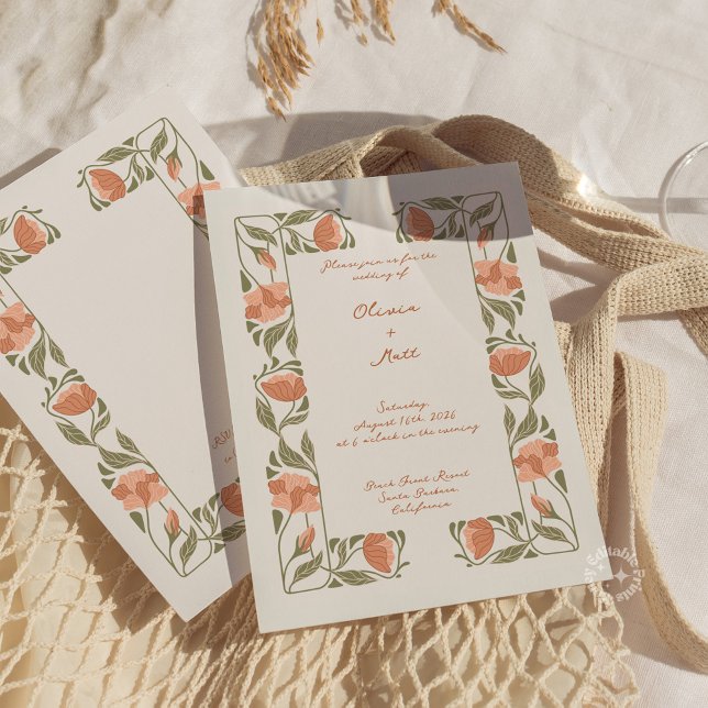 Skriptet Art nouveau Elegant Blommigt Bröllop Inbjudningar ( Art Nouveau Elegant Floral Wedding Script Invitation)