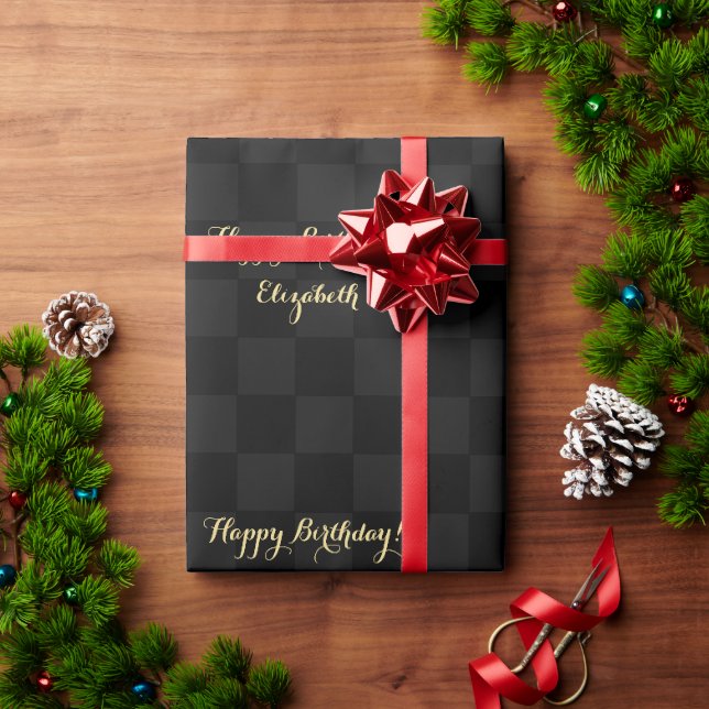 Skriptet Black Check Mönster Modern Anpassningsbar Presentpapper (Julgåva)