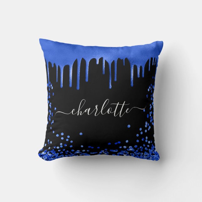 Skriptet Black royal blue glitter dricks namn Kudde (Framsida)