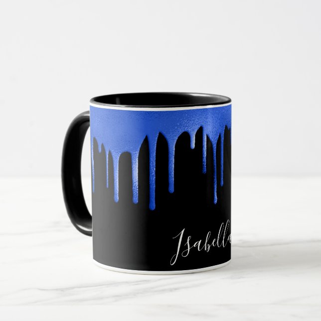 Skriptet Black royal blue glitter dricks namn Mugg (Framsida vänster)