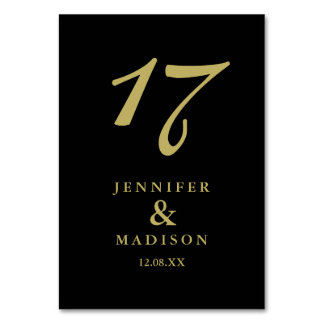 Skriptet bröllop Bord guld med svart personlig Bordsnummer