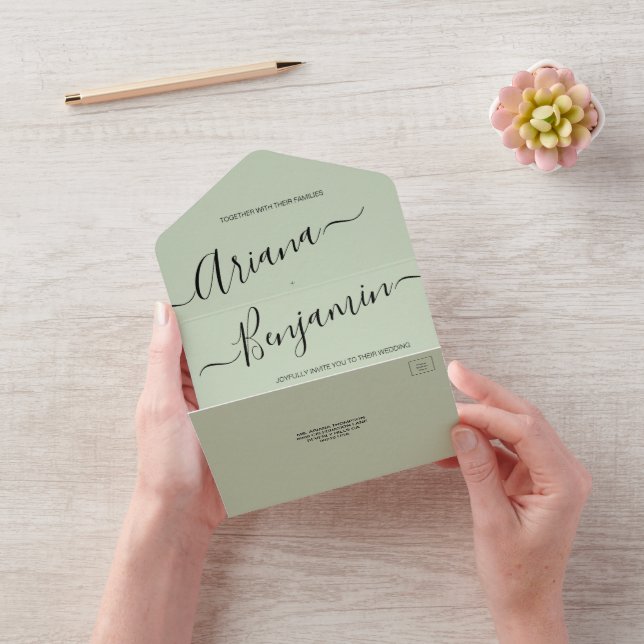 Skriptet Bröllop Elegant Namn i Modern Grönt Chic (Video)
