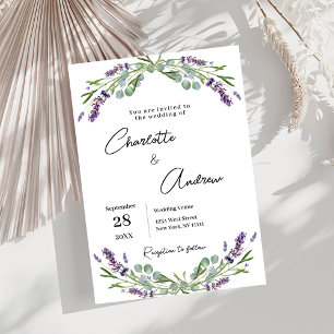 Skriptet bröllop i Lavender Grey violet blommigt Inbjudningar