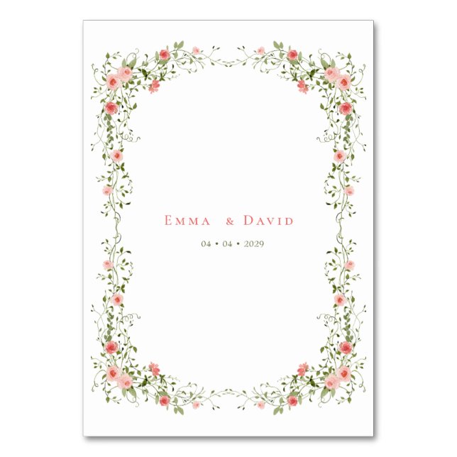 Skriptet Bröllop i rosa ros i botaniska Elegant Bordsnummer (Baksidan)