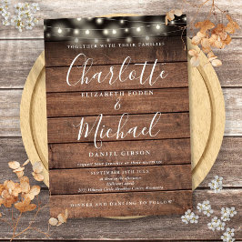 Skriptet Bröllop i Rustic Wood String Ljus Inbjudningar