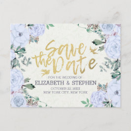 Skriptet Bröllop spara datum Elegant Blommigt Guld Meddelande Vykort