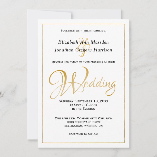 Skriptet Elegant Black Guld för många Vatten-skrip Inbjudningar (Framsida)