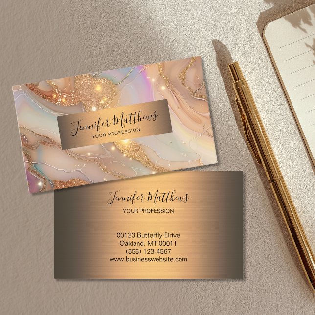 Skriptet elegant Guld Agate Glitter Visitkort (Skapare uppladdad)