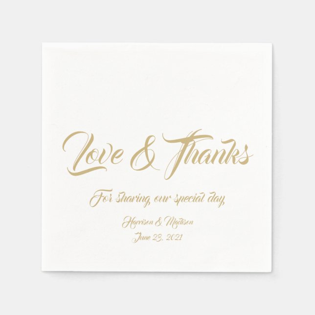 Skriptet elegant guld anpassningsbar Kärlek & Tack Pappersservett (Framsidan)