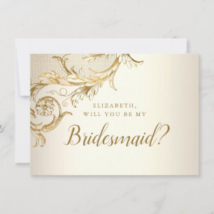 Skriptet elegant Guld Blommigt Damask i form av Br Inbjudningar