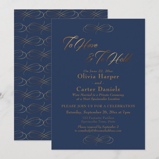 Skriptet elegant Guld som ska ha och som ska hålla Inbjudningar (Fram/baksida)