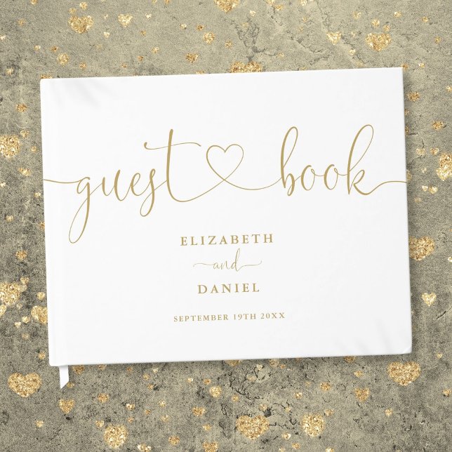 Skriptet elegant Modern Guld i Bröllop Gästböcker (Elegant Modern Gold Script Script Wedding Guest Book)