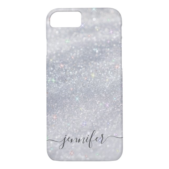 Skriptet elegant Silver Glitter | Anpassat namn Case-Mate iPhone Skal (Baksida)