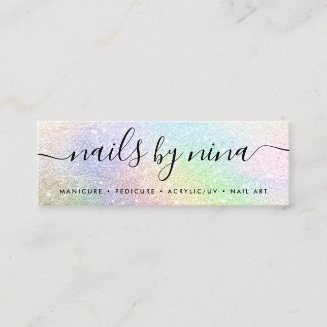 Skriptet för eleganten glitter i holograf namnteck mini visitkort (Framsida)