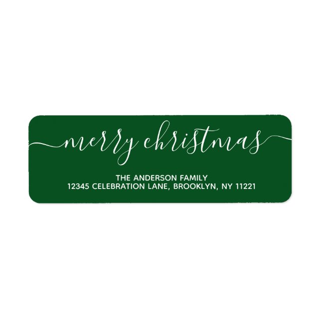 Skriptet God jul Chic Grönt för modern Snyggt Returadress Etikett (Framsidan)