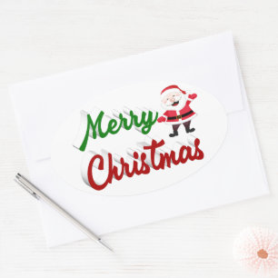 Skriptet god jul Jultomten red grönt Ovalt Klistermärke
