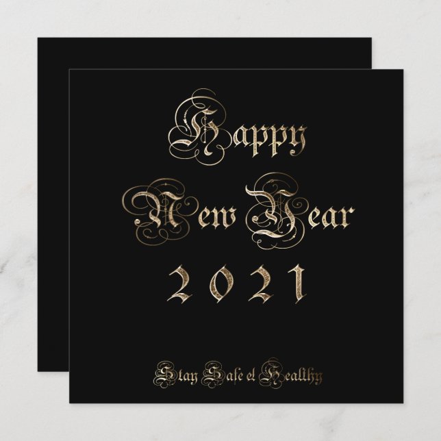 Skriptet Gott nytt år 2021 Elegant Black and Guld Julkort (Fram/baksida)