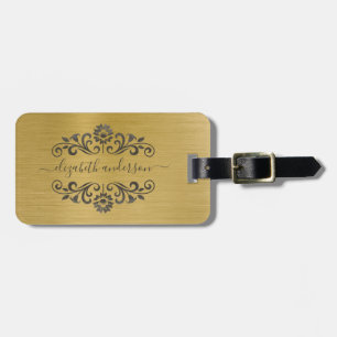 Skriptet guld Brushed Metall Monogram Namn Bagagebricka