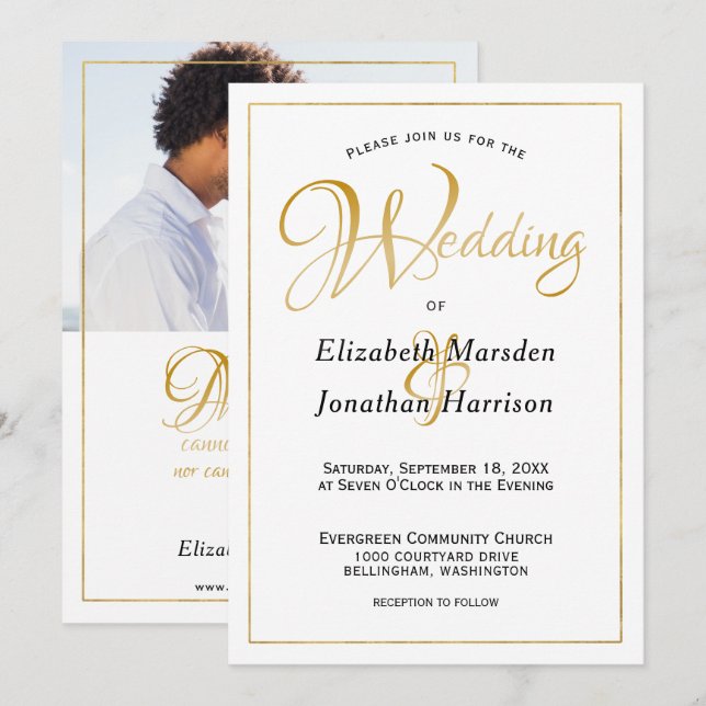 Skriptet Guld för Elegant för fotomånga Vatten-skr Inbjudningar (Fram/baksida)