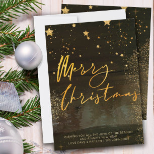 Skriptet Guld i Starry Winter Night God jul Julkort