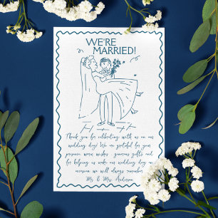 Skriptet hand plockade Bride och Groom Scribble Br Tack Kort