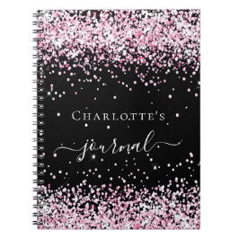 Skriptet journal i Black  rosa glitter namn Anteckningsbok