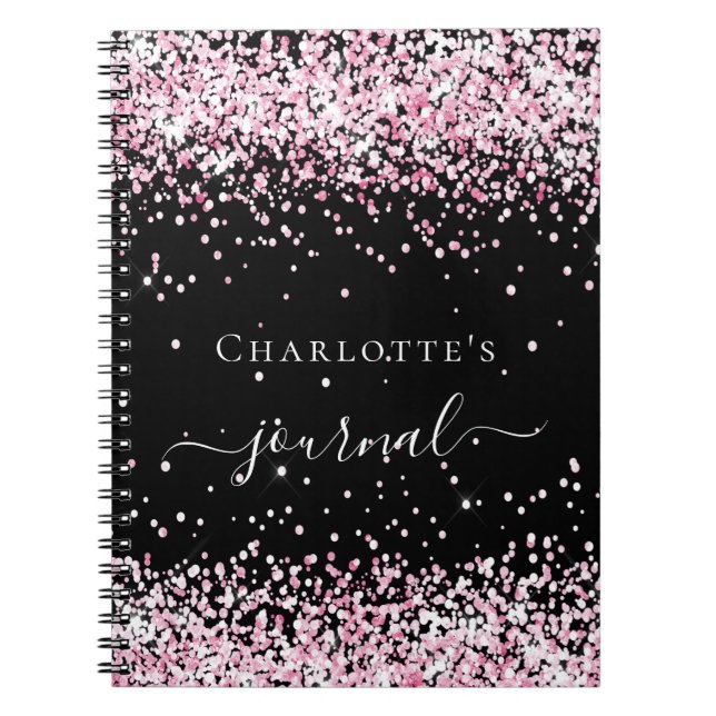 Skriptet journal i Black  rosa glitter namn Anteckningsbok (Framsidan)