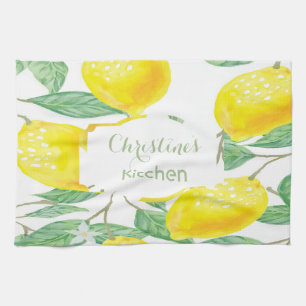 Skriptet Lemons White grönt namn Kökshandduk