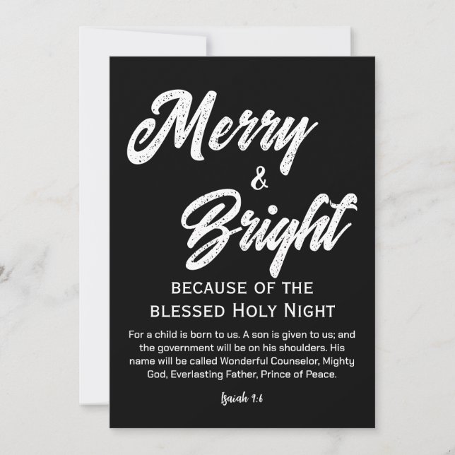 Skriptet Merry and Bright jul Guld Beige Black Julkort (Framsida)