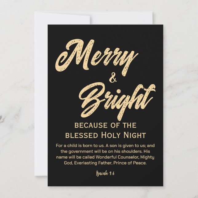 Skriptet Merry and Bright jul Guld Beige Black Julkort (Framsida)