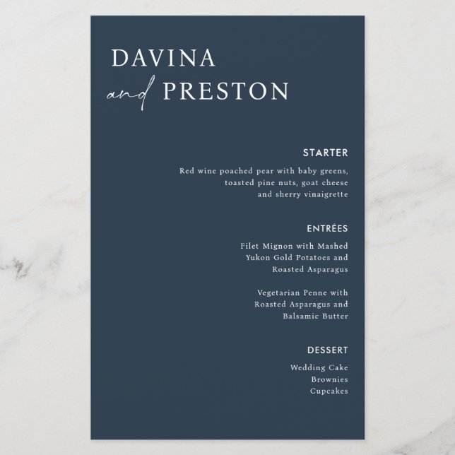 Skriptet Modern BRÖLLOP i Blue Navy Calligraphy (Framsida)