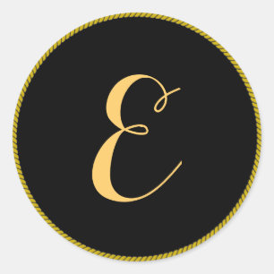 Skriptet Monogram brev E Guld-Färg Runt Klistermärke