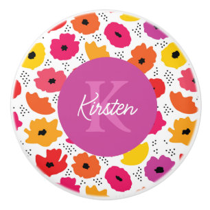 Skriptet Monogram Modern Poppy Blommönster Namn Knopp