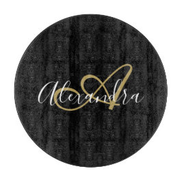 Skriptet Namn Chef för Eleganten Monogram Black Gu