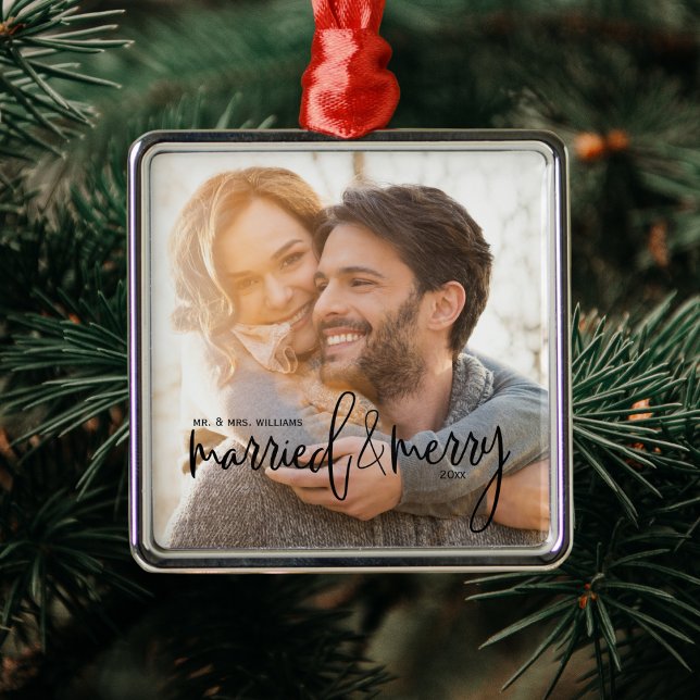 Skriptet Namn och datum för gift och Elegant Julgransprydnad Metall (Skapare uppladdad)