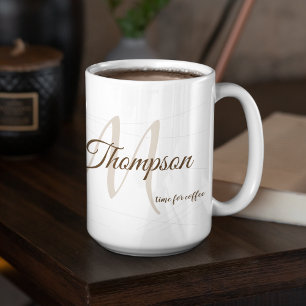 Skriptet namn och inledande (monogram) vit 15 oz kaffemugg