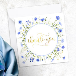 Skriptet Pastel Blue Wildblomme Guld Tack Anteckningskort