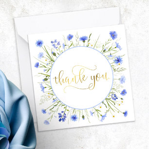 Skriptet Pastel Blue Wildblomme Guld Tack Anteckningskort