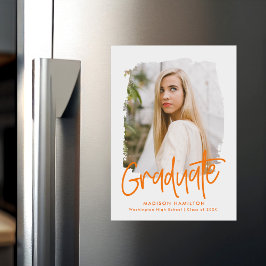 Skriptet Preppy Orange Photo Studenten Magnetisk Inbjudningskort