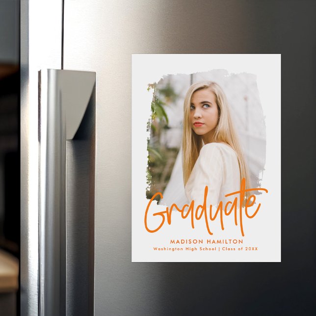 Skriptet Preppy Orange Photo Studenten Magnetisk Inbjudningskort (Skapare uppladdad)