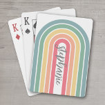 Skriptet Retro Line Arch Pastel Rainbow Färg Namn Casinokort<br><div class="desc">En funky som är linjepilar mönster med pastellerna blått, grönt, gult, orange och rött. Reflexsymbolen omfattar kurvor och linjer i tjockt färg. Lägg till ditt namn eller ta bort texten för en uppsättning uppspelningskort för roligt. Namn är ett trendig-skriptteckensnitt i grått. Om du klickar på anpassningslänken kan du gå till...</div>