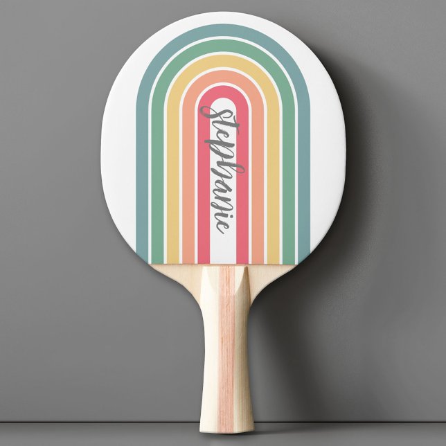 Skriptet Retro Line Arch Pastel Rainbow Färg Namn Pingisracket (Custom Ping Pong Paddle)