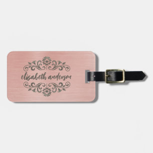 Skriptet ro Guld Glam Brushed Metall Monogram Namn Bagagebricka
